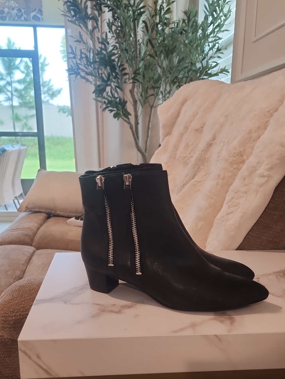 Nine West Black Leather Ankle Booties with Dual Zippers